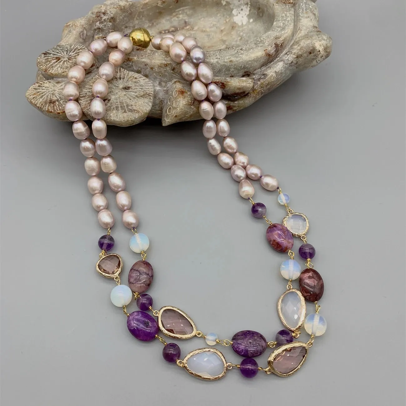 Natural Pearl Amethyst Gemstone Necklace