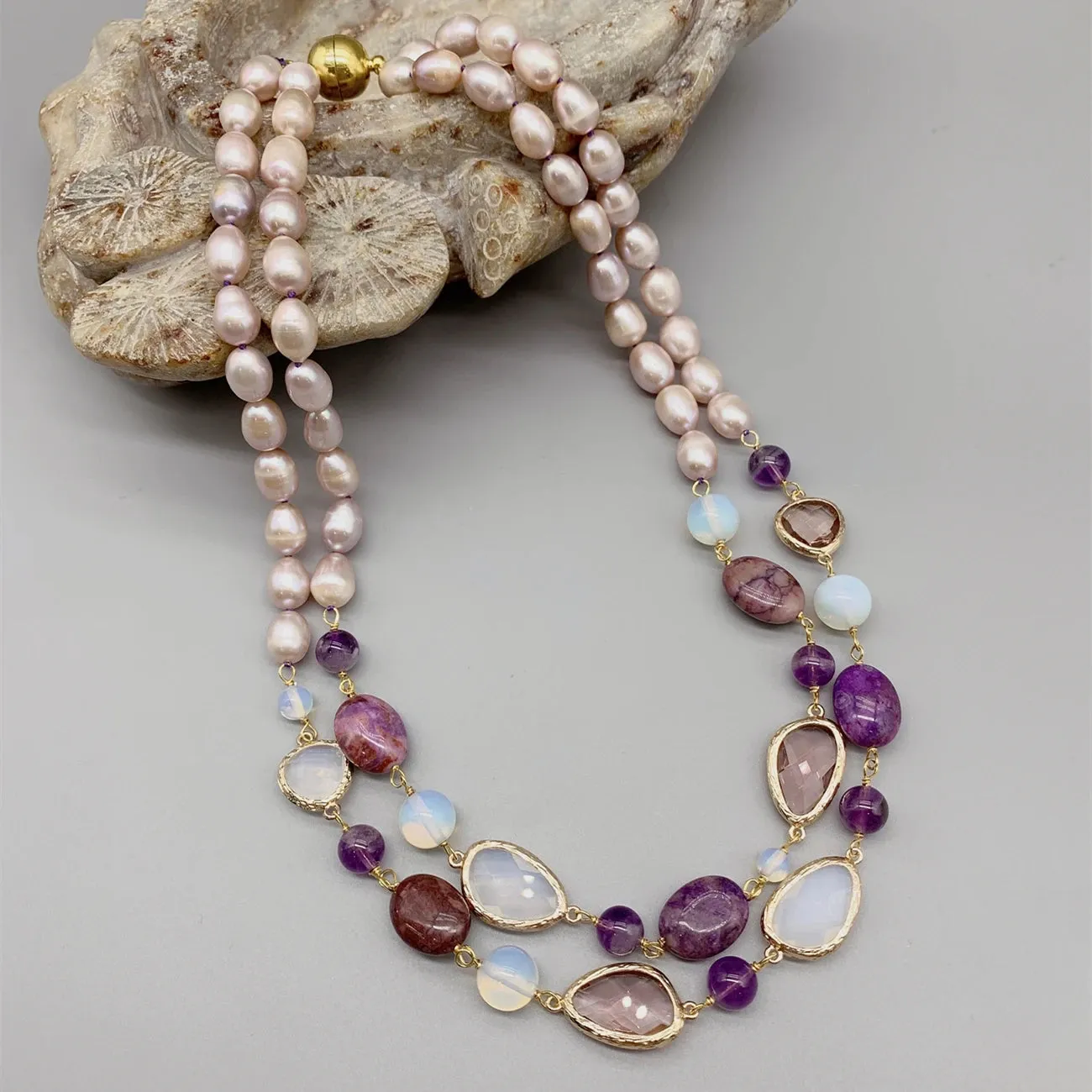 Natural Pearl Amethyst Gemstone Necklace