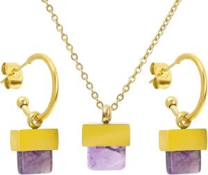 Natural Stone Necklace and Earrings Set for Women 18K Gold Plated Real Gemstone Healing Jewelry Set Gift for Mother Wife