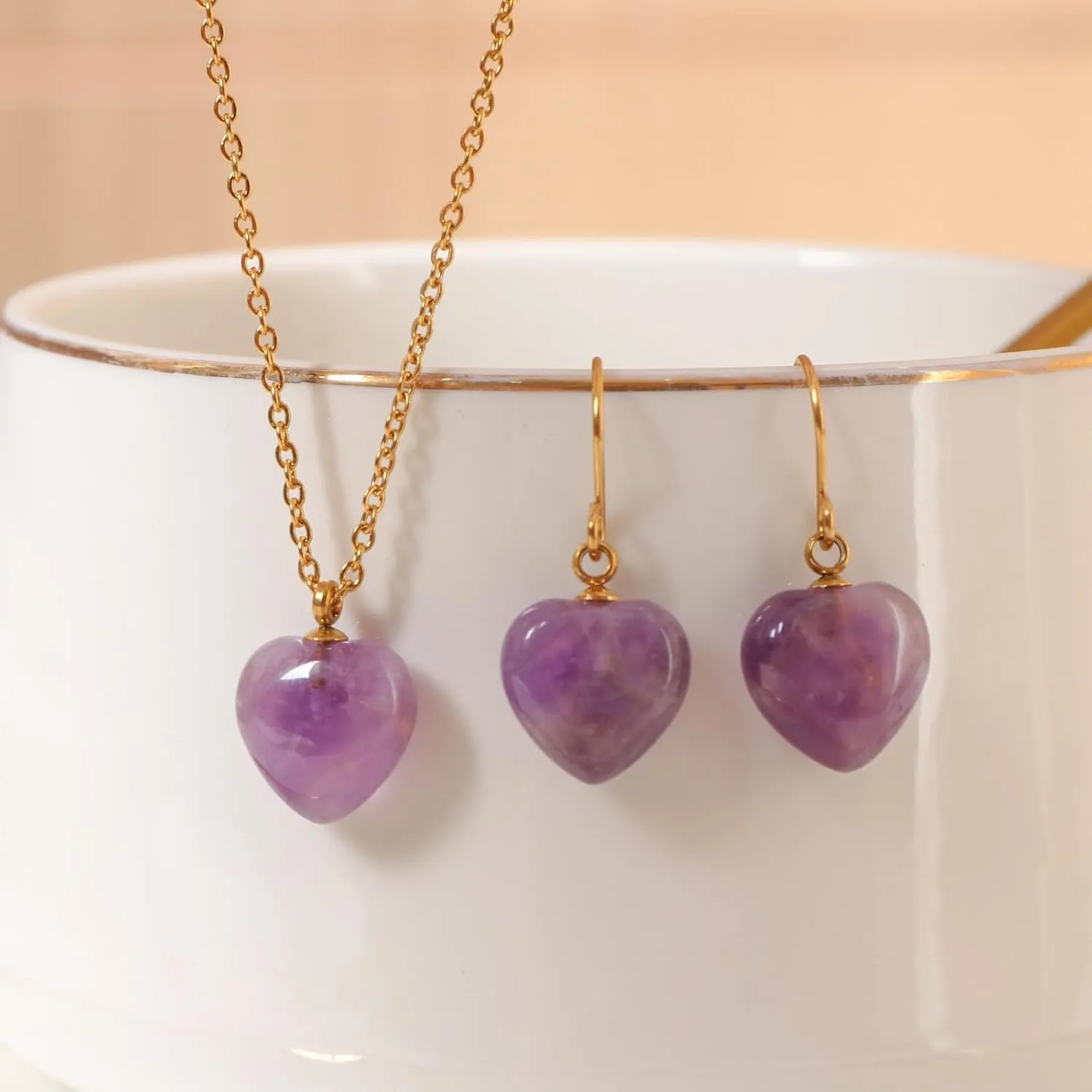 Natural Stone Necklace and Earrings Set for Women 18K Gold Plated Real Gemstone Healing Jewelry Set Gift for Mother Wife