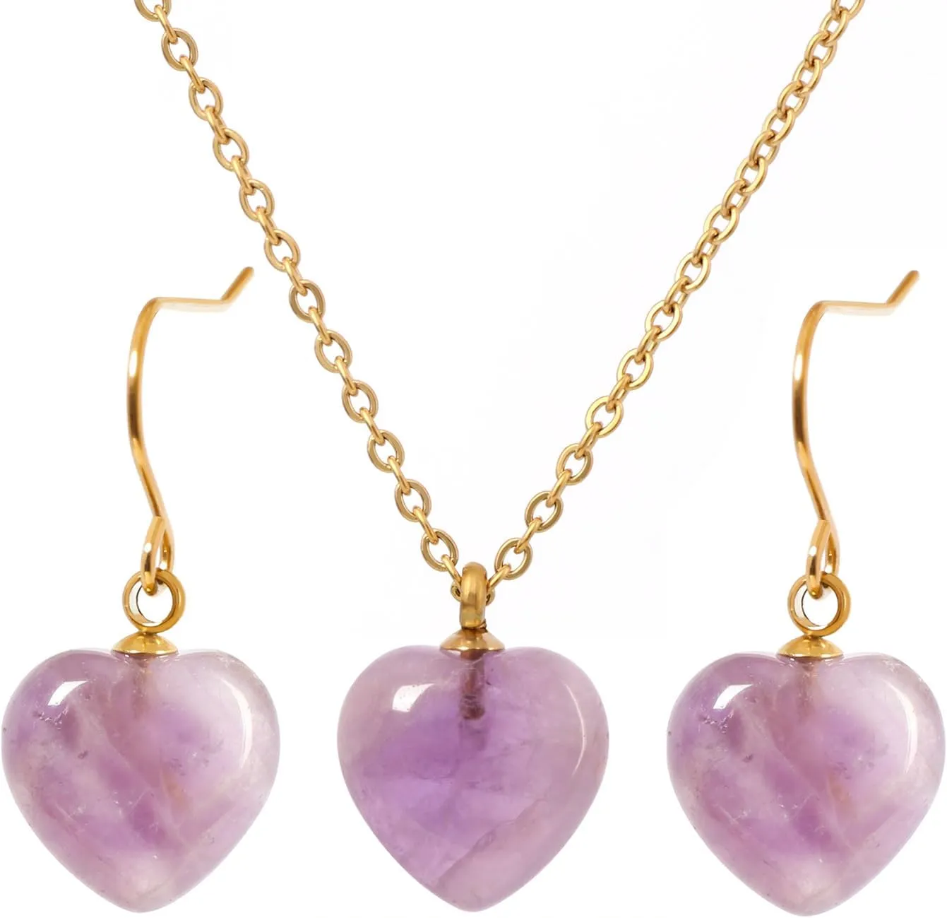 Natural Stone Necklace and Earrings Set for Women 18K Gold Plated Real Gemstone Healing Jewelry Set Gift for Mother Wife