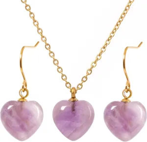 Natural Stone Necklace and Earrings Set for Women 18K Gold Plated Real Gemstone Healing Jewelry Set Gift for Mother Wife