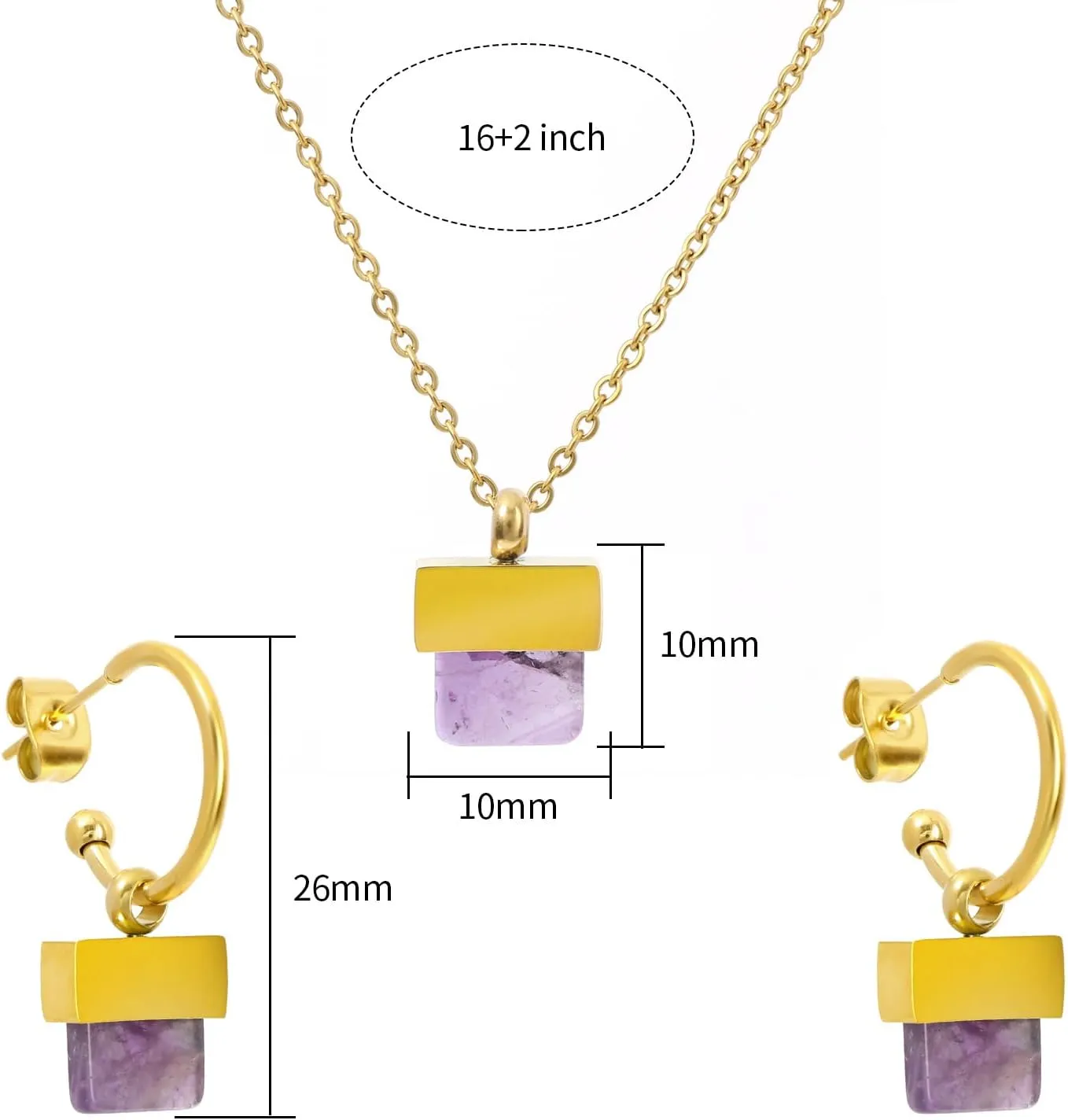 Natural Stone Necklace and Earrings Set for Women 18K Gold Plated Real Gemstone Healing Jewelry Set Gift for Mother Wife