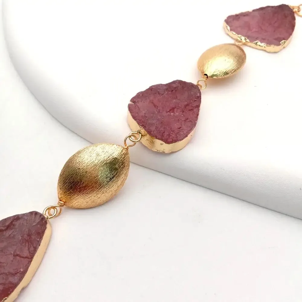 Natural strawberry quartz 18k gold Choker & Bracelet