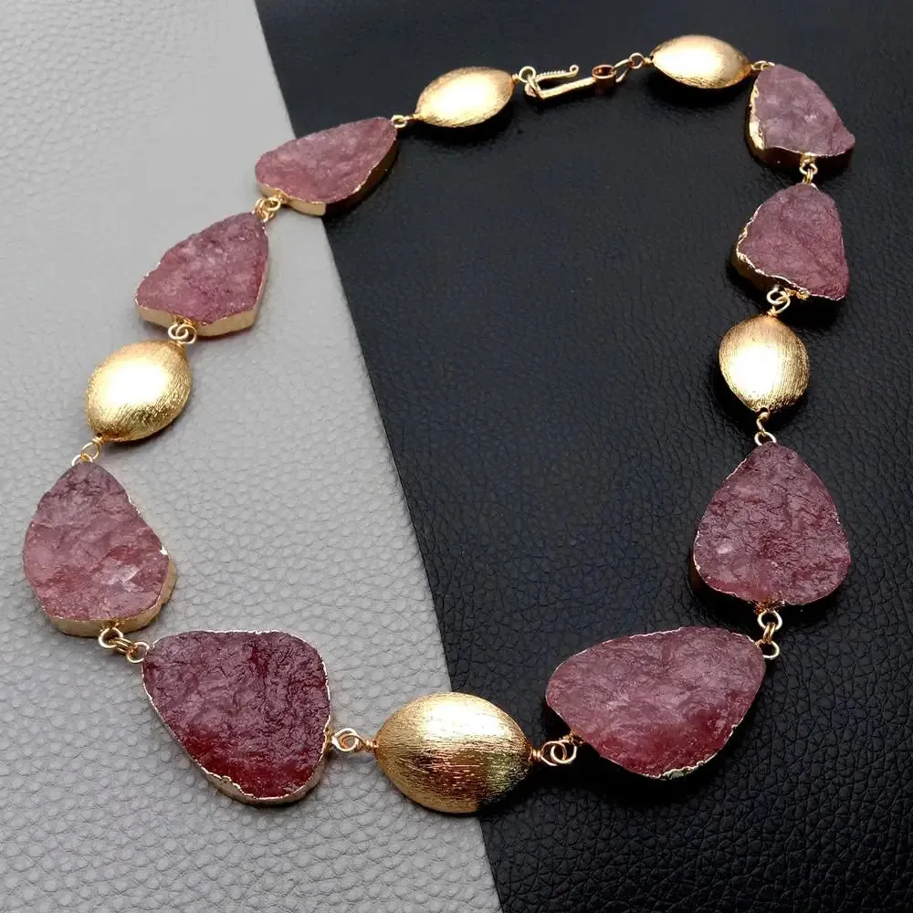 Natural strawberry quartz 18k gold Choker & Bracelet