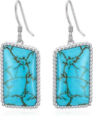 Natural Turquoise Earrings 925 Sterling Silver Geometric Shape Turquoise Earrings for Women Statement Fashion Dangle Earring for Birthday Mothers Day