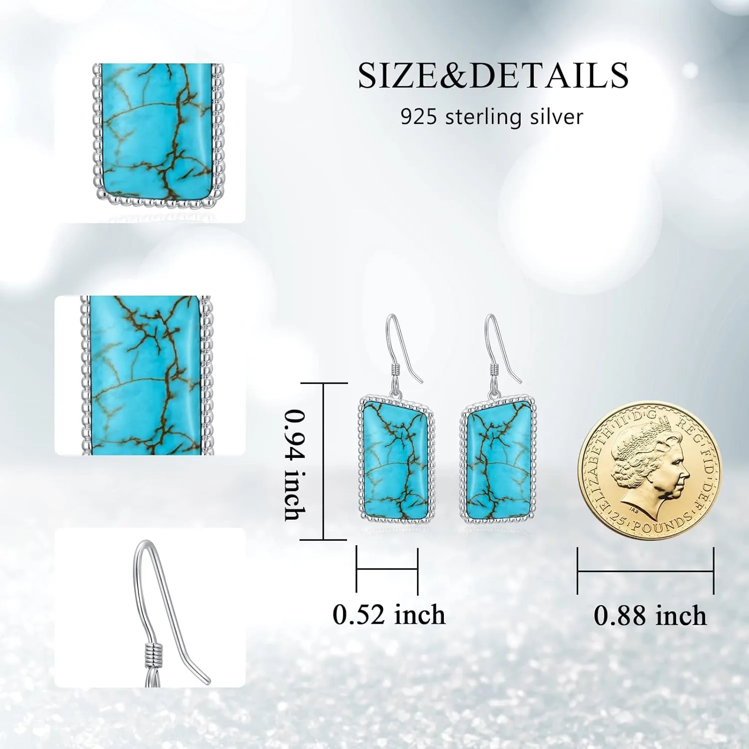 Natural Turquoise Earrings 925 Sterling Silver Geometric Shape Turquoise Earrings for Women Statement Fashion Dangle Earring for Birthday Mothers Day