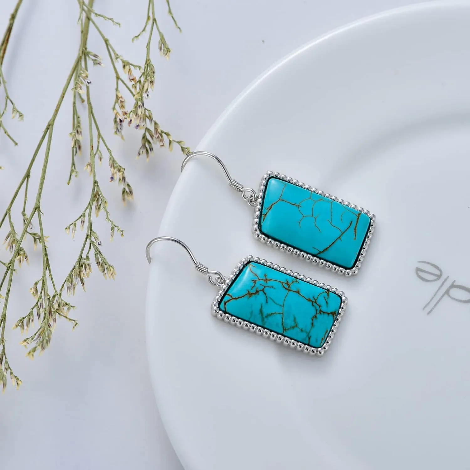 Natural Turquoise Earrings 925 Sterling Silver Geometric Shape Turquoise Earrings for Women Statement Fashion Dangle Earring for Birthday Mothers Day