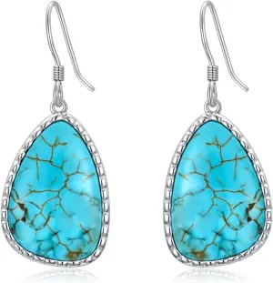 Natural Turquoise Earrings 925 Sterling Silver Geometric Shape Turquoise Earrings for Women Statement Fashion Dangle Earring for Birthday Mothers Day