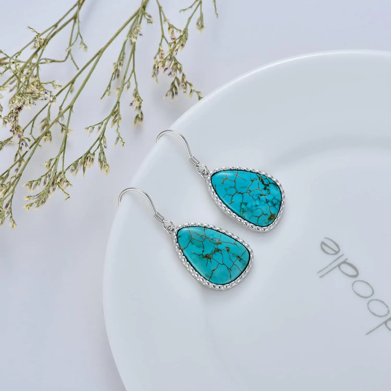 Natural Turquoise Earrings 925 Sterling Silver Geometric Shape Turquoise Earrings for Women Statement Fashion Dangle Earring for Birthday Mothers Day