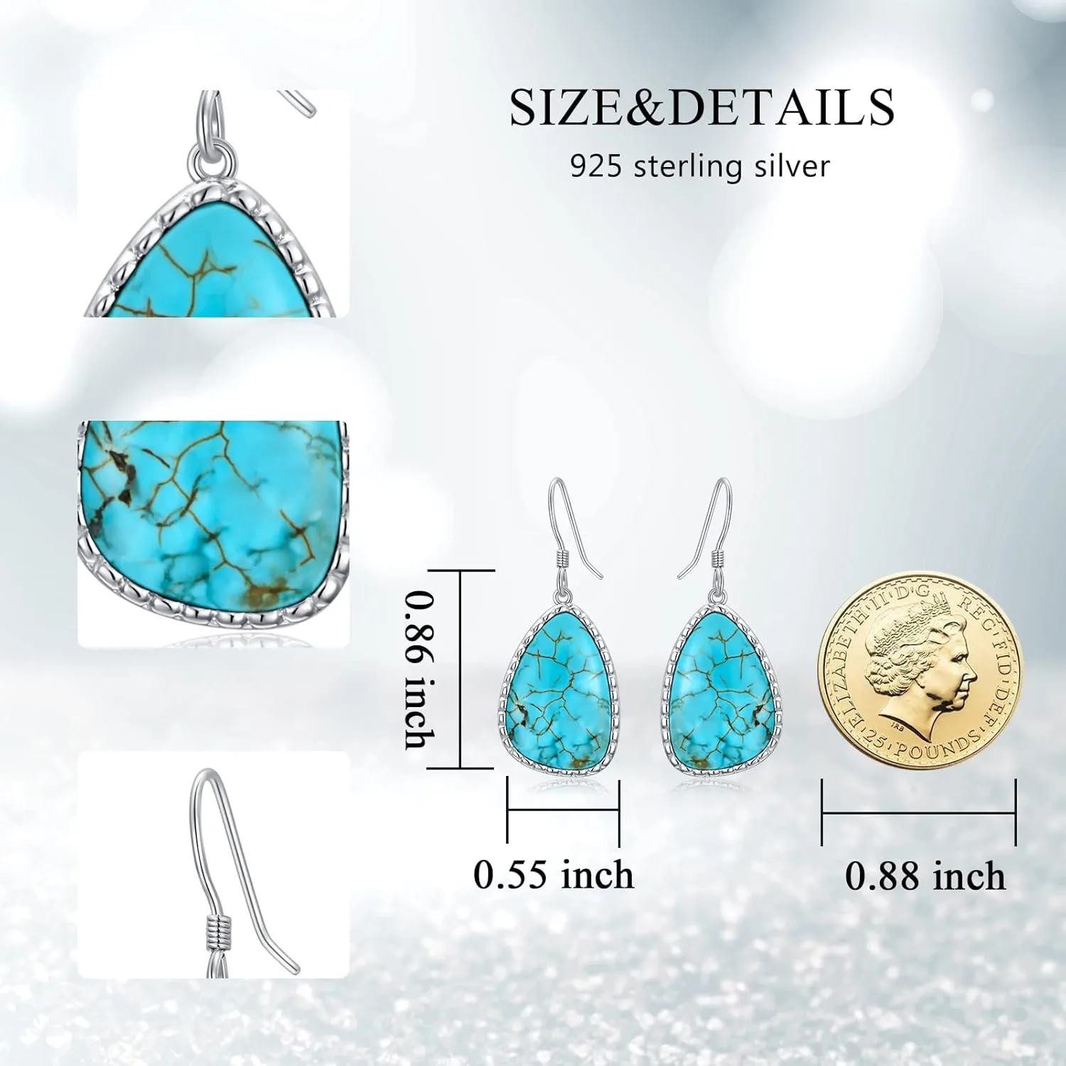 Natural Turquoise Earrings 925 Sterling Silver Geometric Shape Turquoise Earrings for Women Statement Fashion Dangle Earring for Birthday Mothers Day