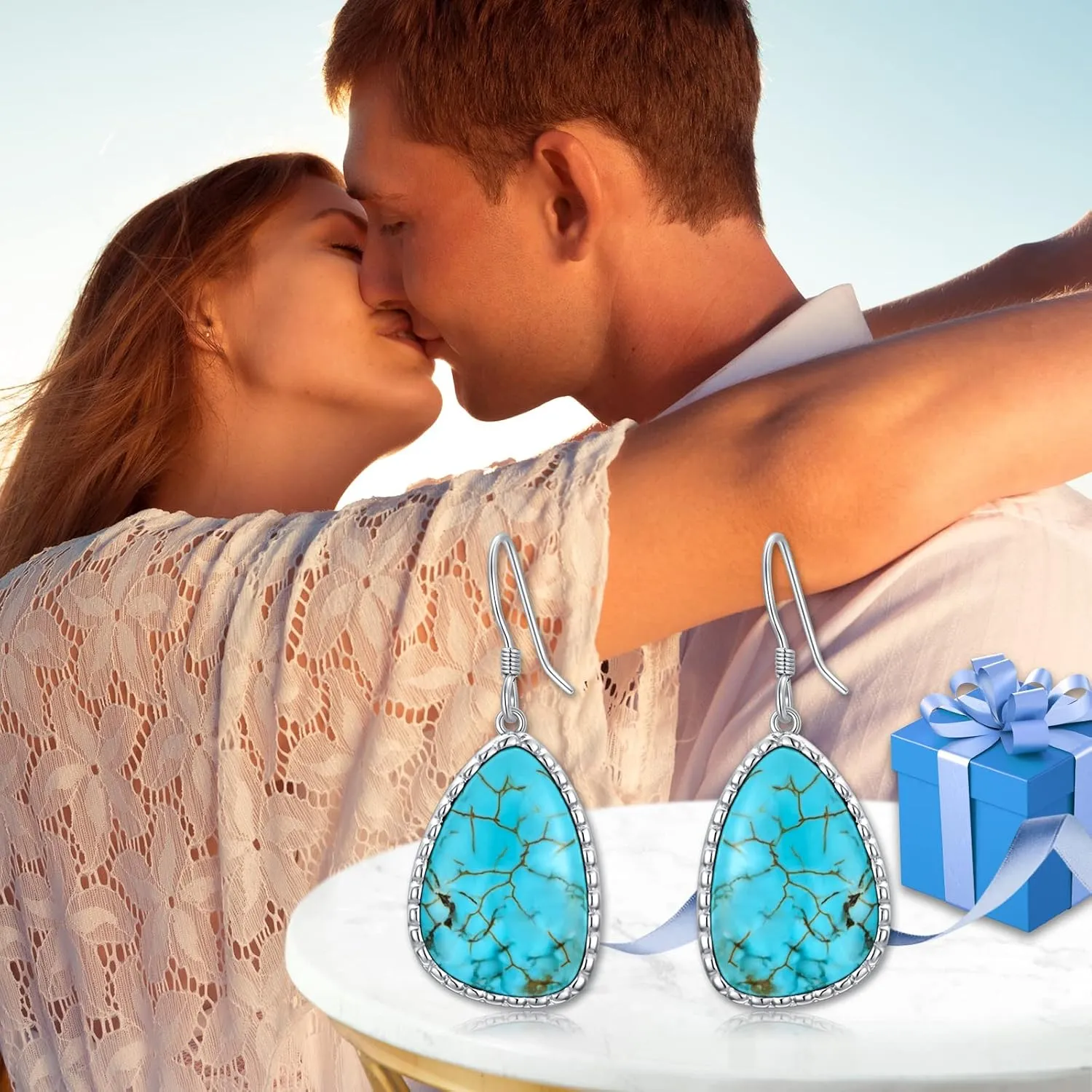 Natural Turquoise Earrings 925 Sterling Silver Geometric Shape Turquoise Earrings for Women Statement Fashion Dangle Earring for Birthday Mothers Day