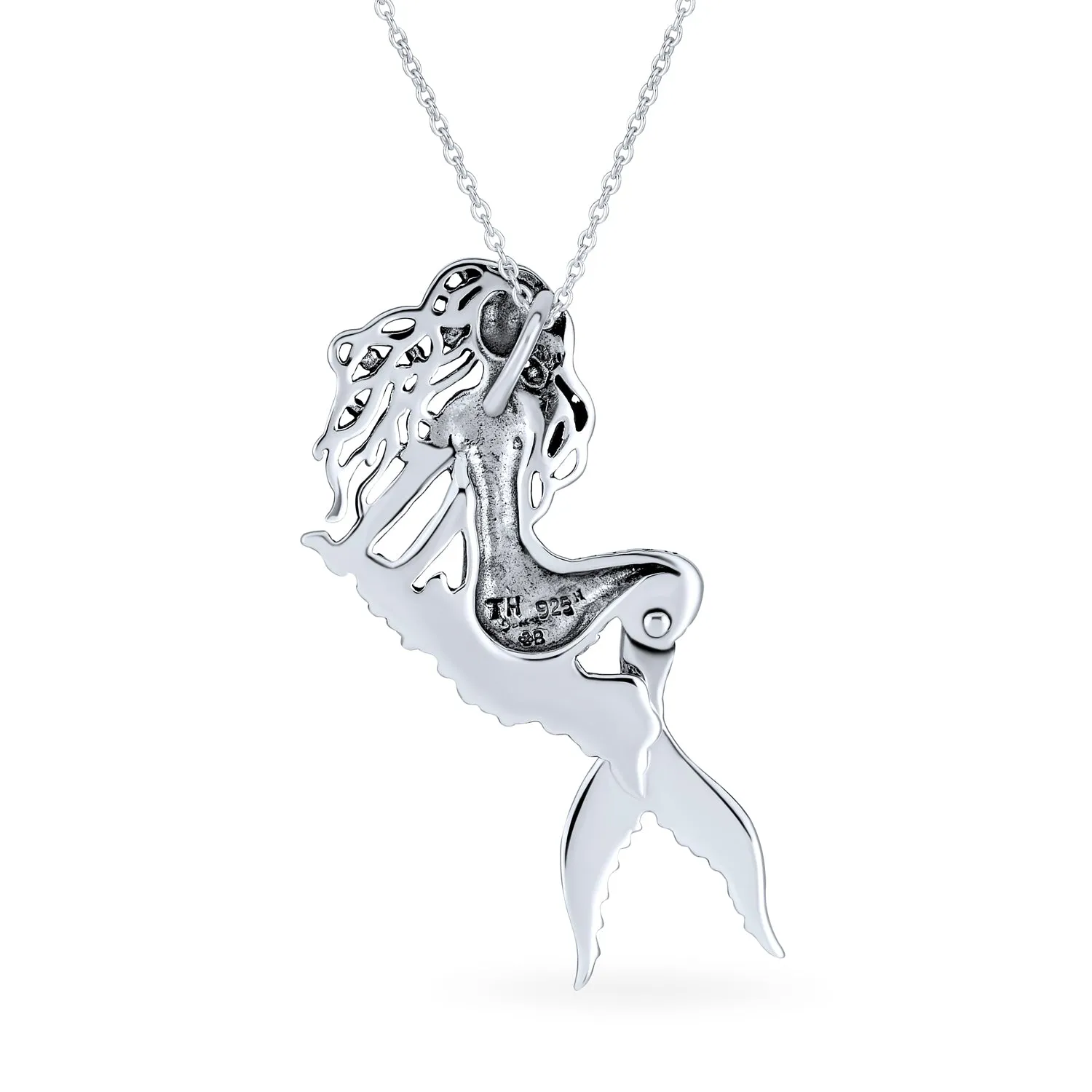 Nautical Sea Siren Mermaid Pendant Necklace in Oxidized Sterling Silver