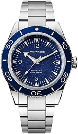 NC IRONWATCH Men's Watch Automatic Waterproof 200m Clockwork Luminous Sapphire Blue Sandwich Dial Business Vintage Style Dive Watch