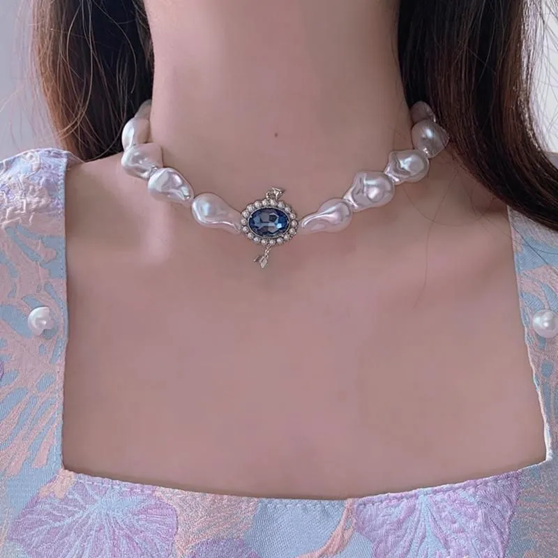 Necklace Charm Jewelry Vintage Blue Crystal Pearl