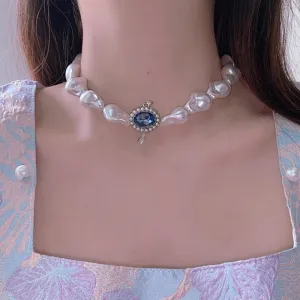 Necklace Charm Jewelry Vintage Blue Crystal Pearl