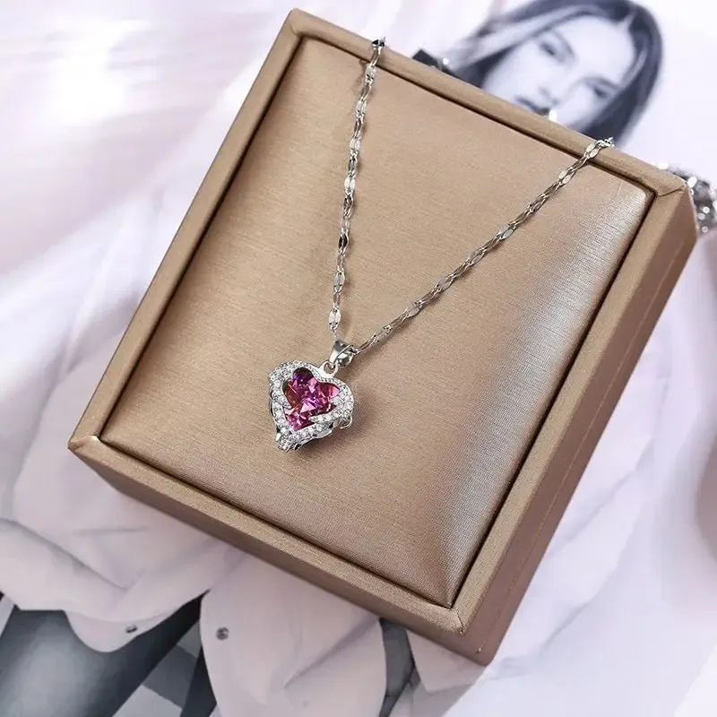 Necklace for Women Colorful Crystal Ocean Heart Pendant
