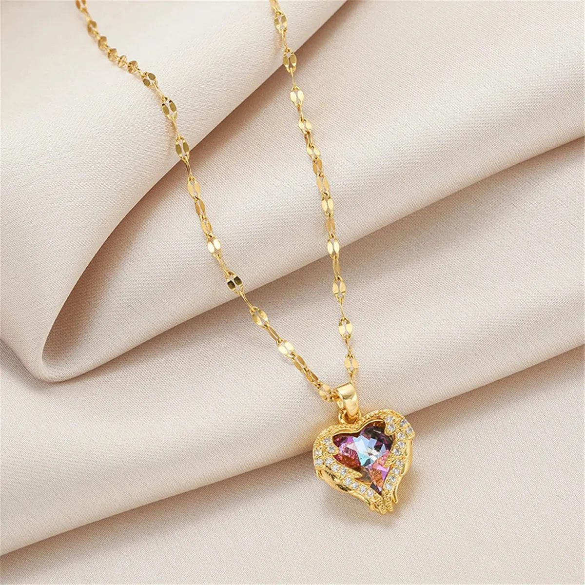 Necklace for Women Colorful Crystal Ocean Heart Pendant