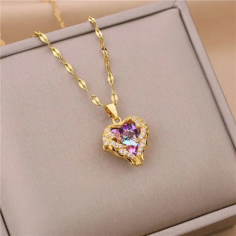 Necklace for Women Colorful Crystal Ocean Heart Pendant