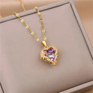 Necklace for Women Colorful Crystal Ocean Heart Pendant