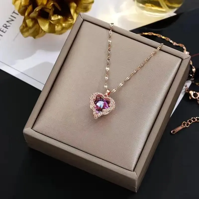 Necklace for Women Colorful Crystal Ocean Heart Pendant