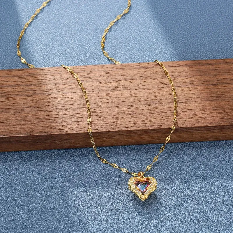 Necklace for Women Colorful Crystal Ocean Heart Pendant
