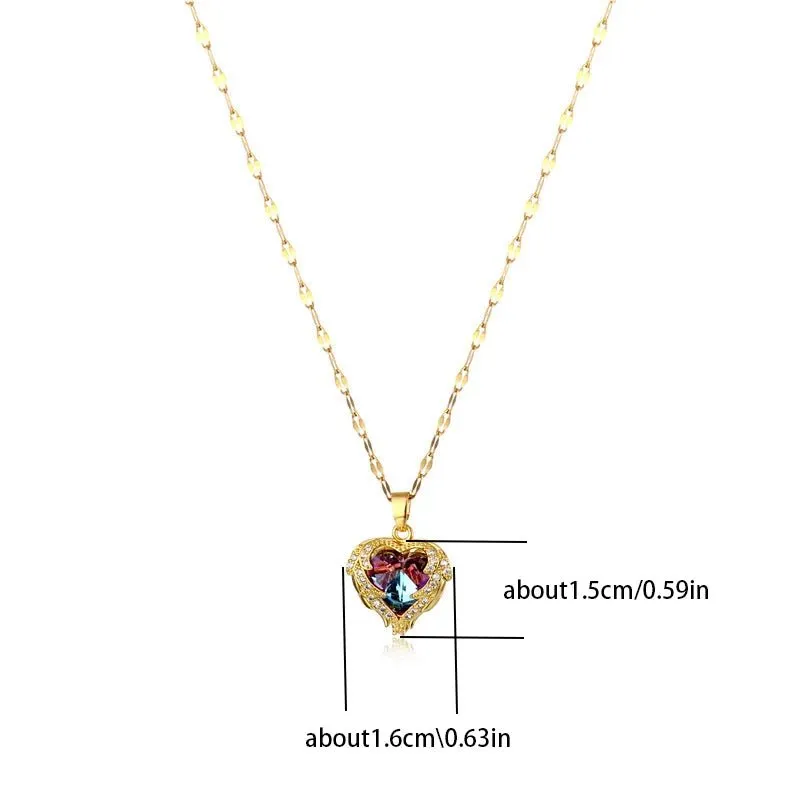 Necklace for Women Colorful Crystal Ocean Heart Pendant