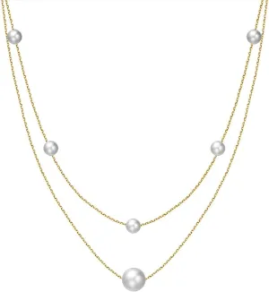 Necklace for Women Gold,925 Sterling Silver Necklaces Double Layer with Pearls Necklace Gold