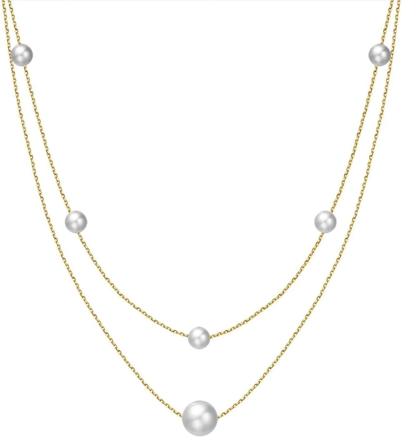 Necklace for Women Gold,925 Sterling Silver Necklaces Double Layer with Pearls Necklace Gold