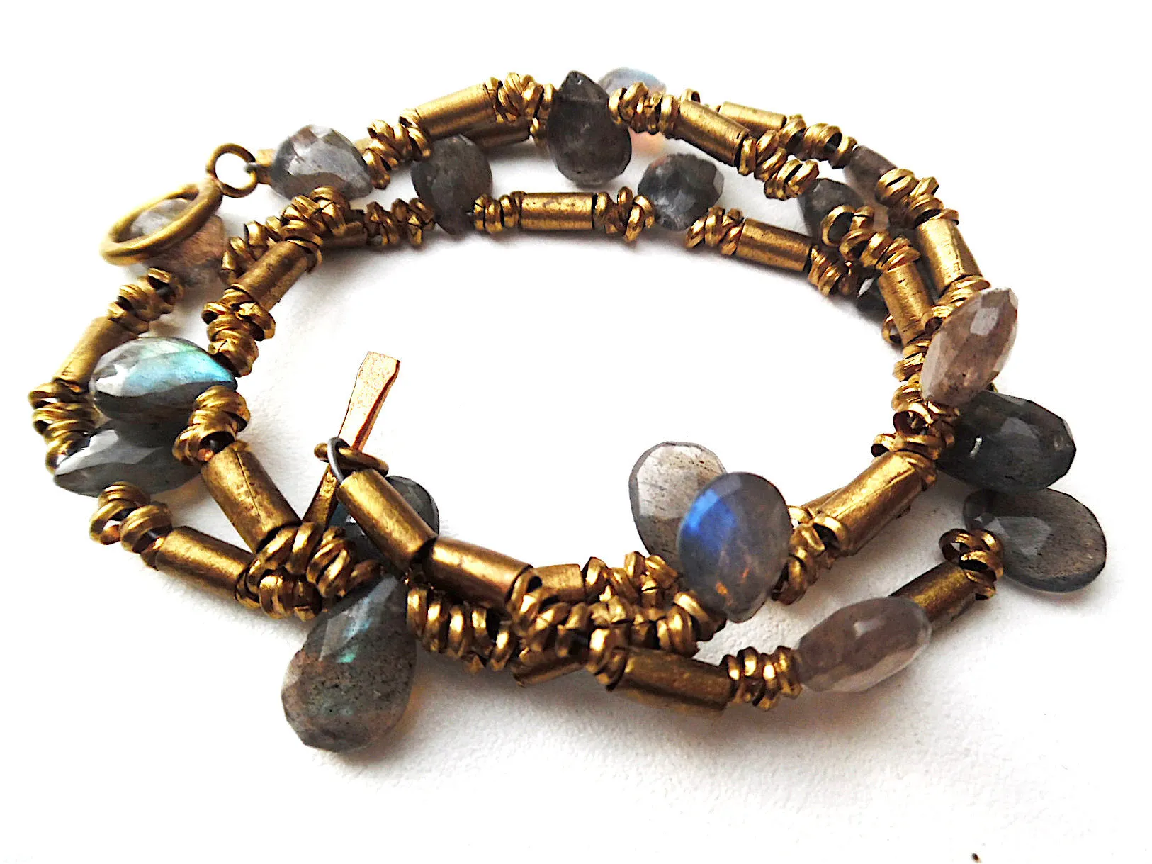 Necklace Labradorite Briolet and African Gold on Brass
