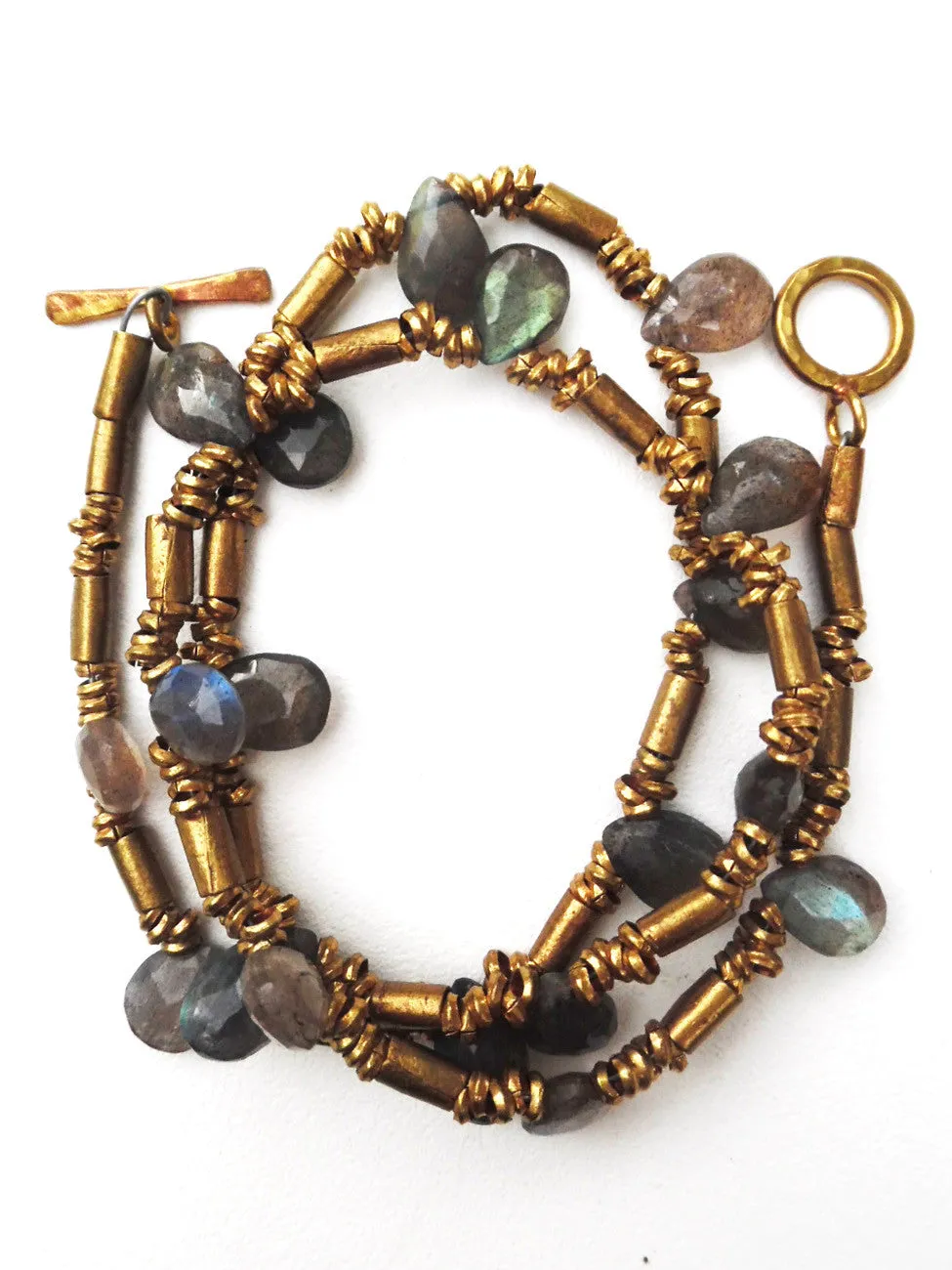 Necklace Labradorite Briolet and African Gold on Brass