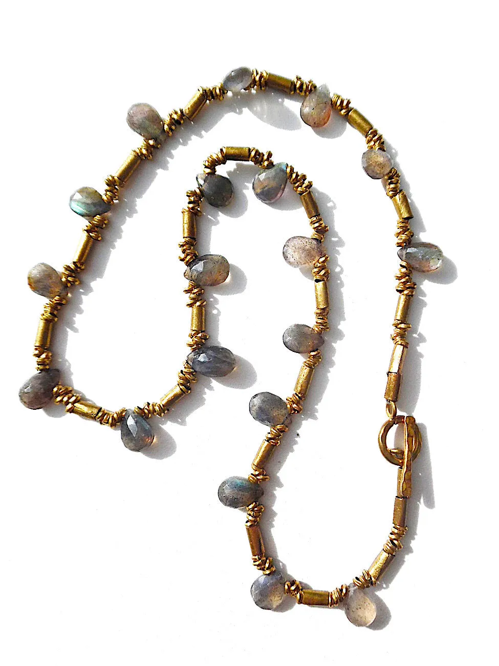 Necklace Labradorite Briolet and African Gold on Brass