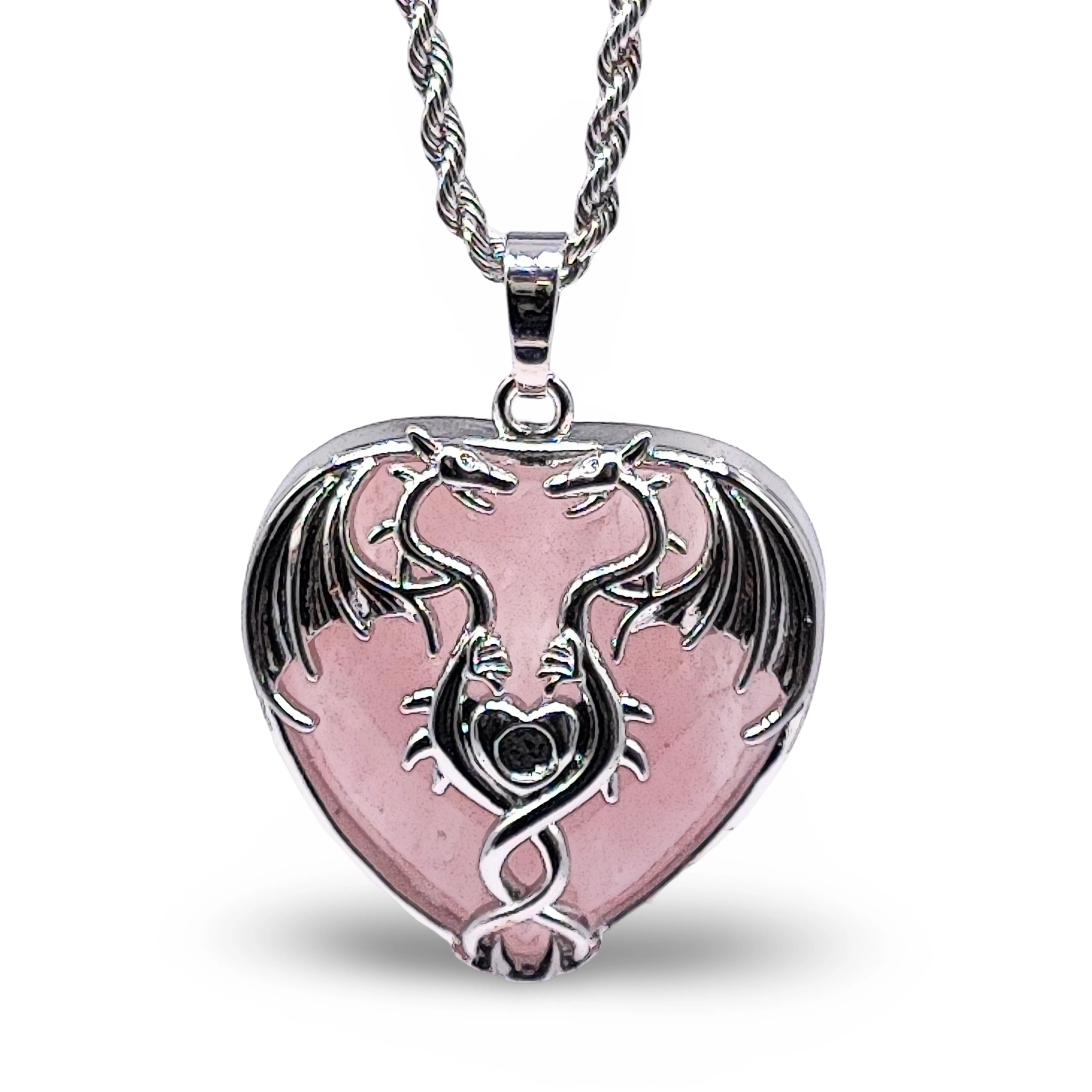 Necklace - Mystic Dragon Heart - Rose Quartz