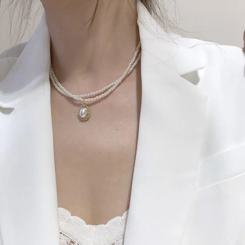 Necklaces Charm Jewelry Mini Pearl With Double Layers #ET209