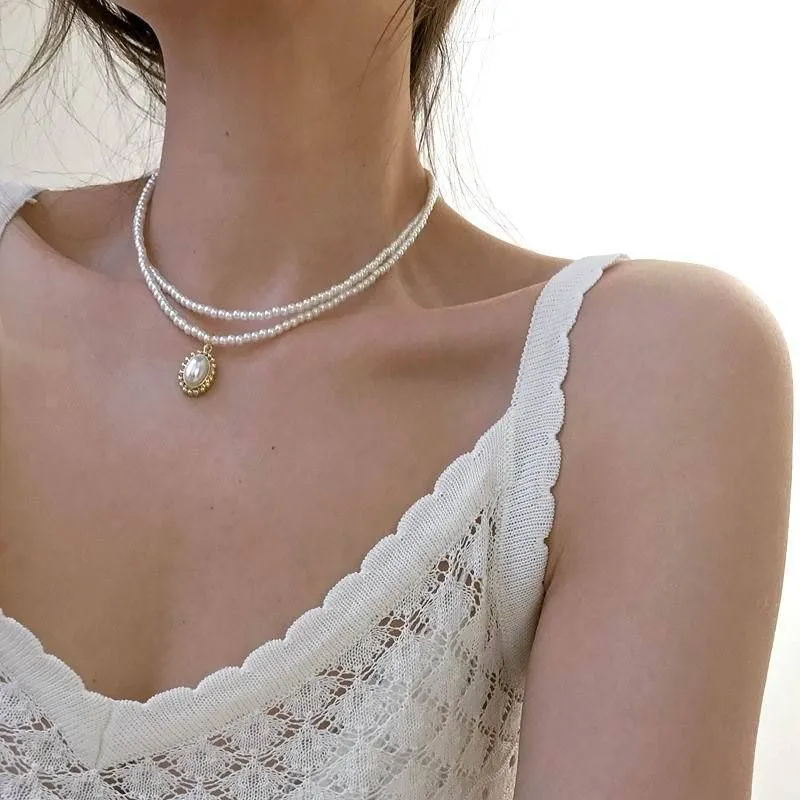Necklaces Charm Jewelry Mini Pearl With Double Layers #ET209
