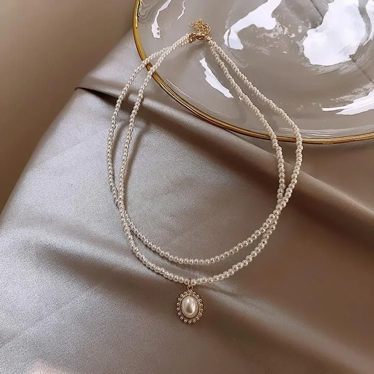 Necklaces Charm Jewelry Mini Pearl With Double Layers #ET209