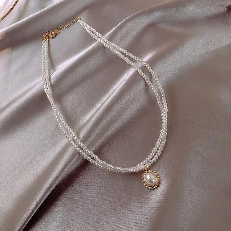 Necklaces Charm Jewelry Mini Pearl With Double Layers #ET209