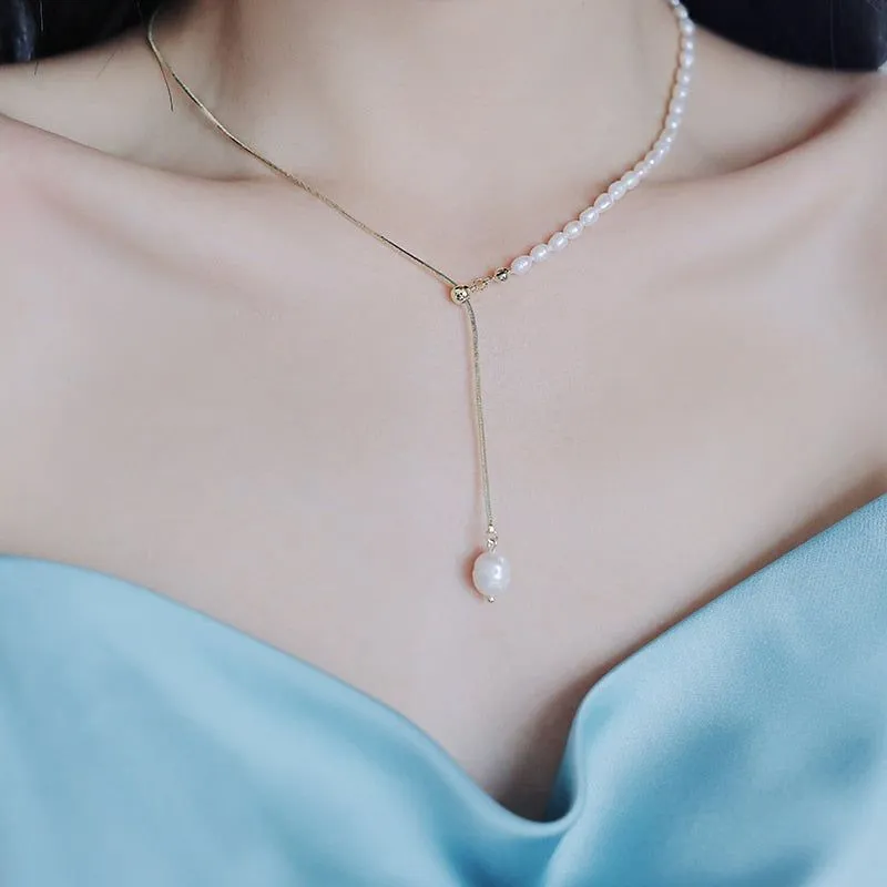 Necklaces Charm Jewelry NCJSO27 Elegant Natural Baroque Pearl Chain