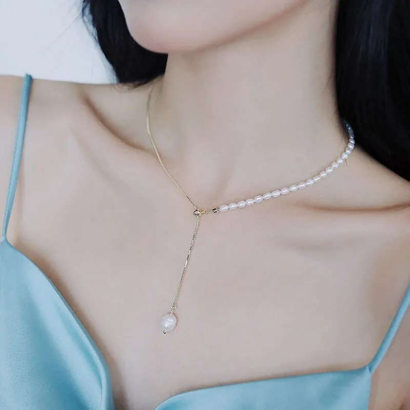 Necklaces Charm Jewelry NCJSO27 Elegant Natural Baroque Pearl Chain