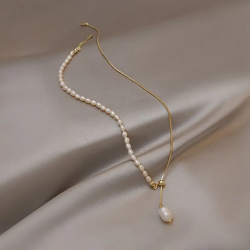 Necklaces Charm Jewelry NCJSO27 Elegant Natural Baroque Pearl Chain