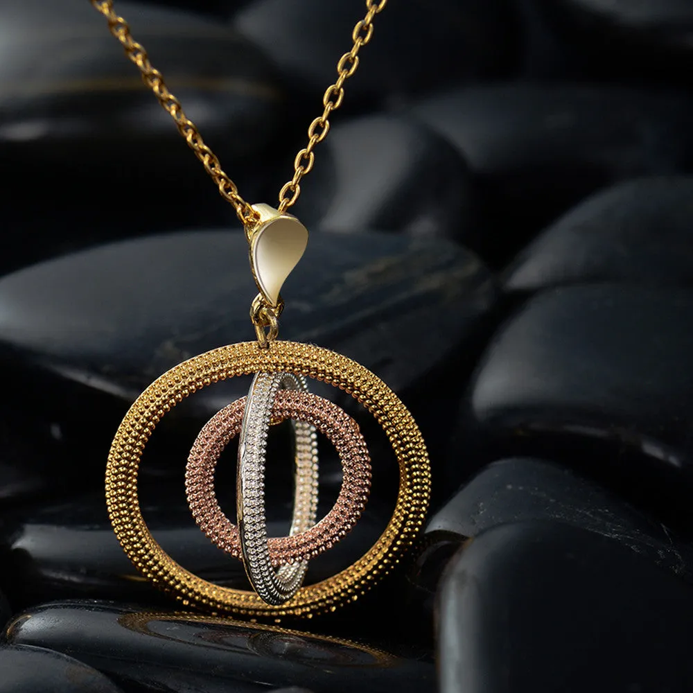 New Multicolored Round Pendant Necklace Women Gold & Silver & Rose Gold Plated Triple Circles Necklaces Trendy Jewelry