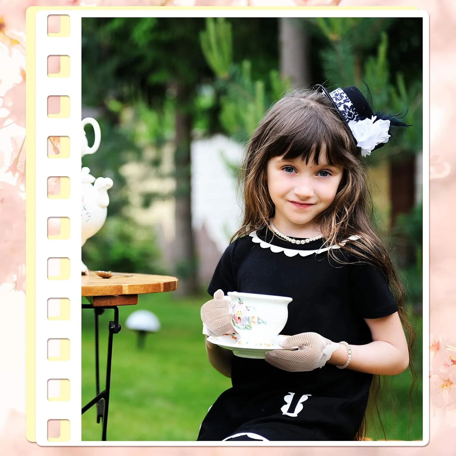 Newcotte 4 Pcs Pearl Necklace Sets for Little Girls Toddler Girls Jewelry Communion Glove for Christmas Tea Party Wedding