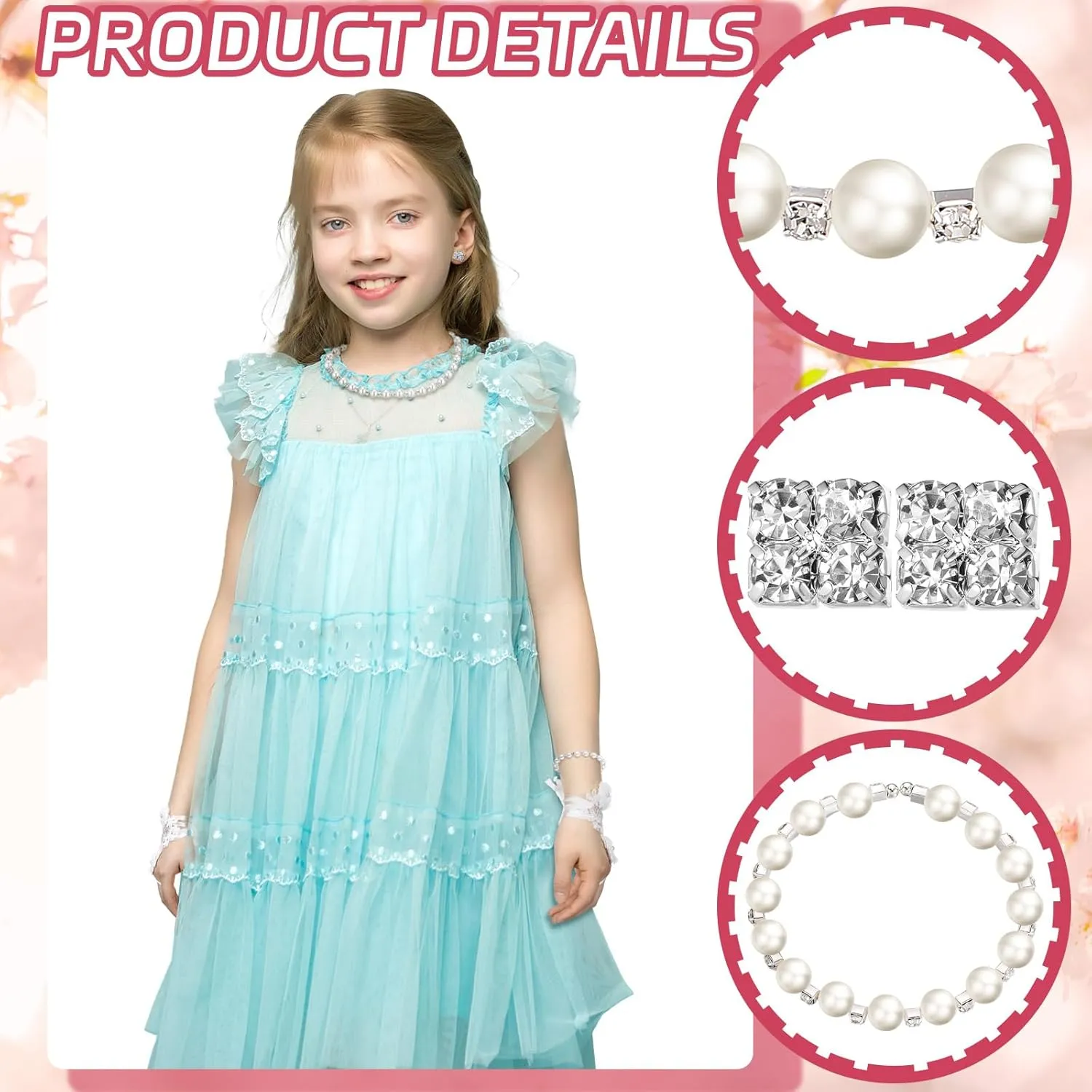 Newcotte 4 Pcs Pearl Necklace Sets for Little Girls Toddler Girls Jewelry Communion Glove for Christmas Tea Party Wedding