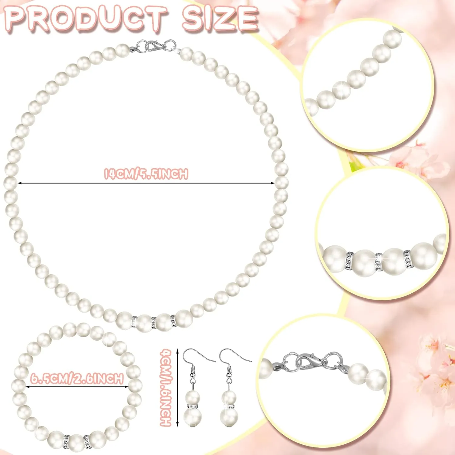Newcotte 4 Pcs Pearl Necklace Sets for Little Girls Toddler Girls Jewelry Communion Glove for Christmas Tea Party Wedding