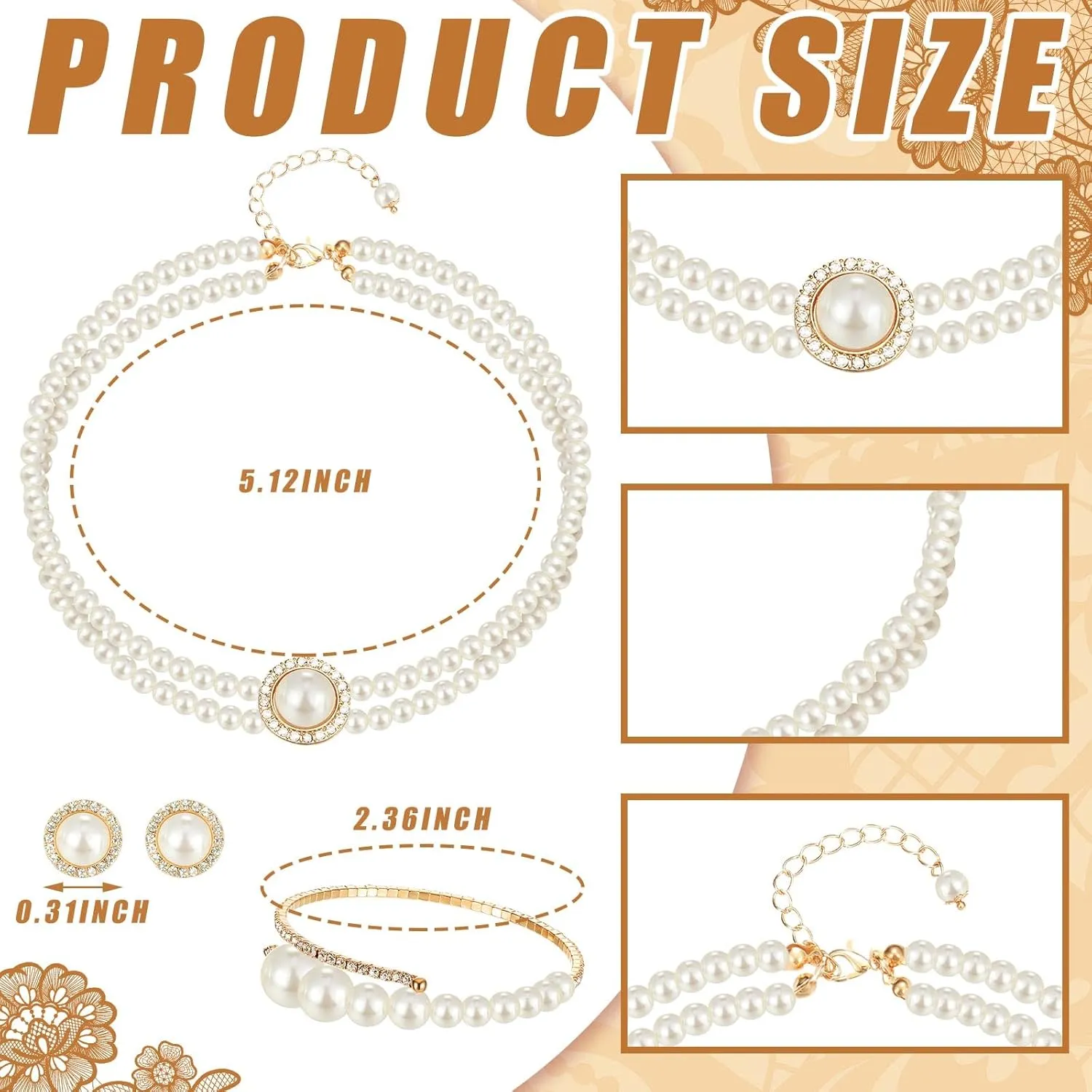 Newcotte 4 Pcs Pearl Necklace Sets for Little Girls Toddler Girls Jewelry Communion Glove for Christmas Tea Party Wedding