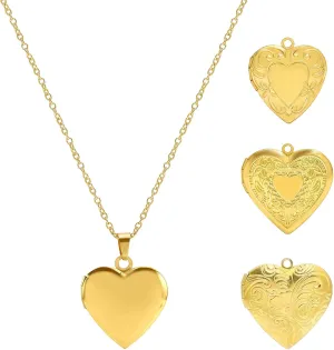 NEWITIN 4 Pieces Stainless Steel Locket Necklace that Hold Pictures for Women 14K Gold Plated Love Heart Pendant Necklaces Custom Photo Lockets for Personalized Jewelry Gift