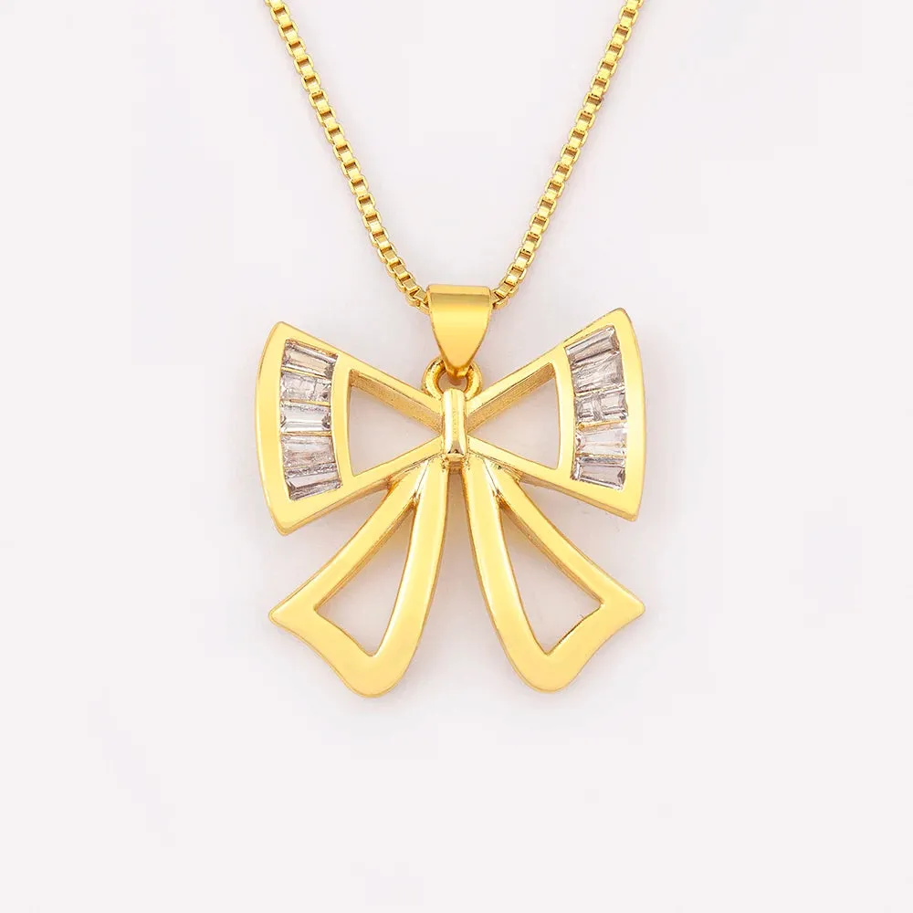 Nidin New Trendy Bow Knot Charm Pendant Necklace S/L Options