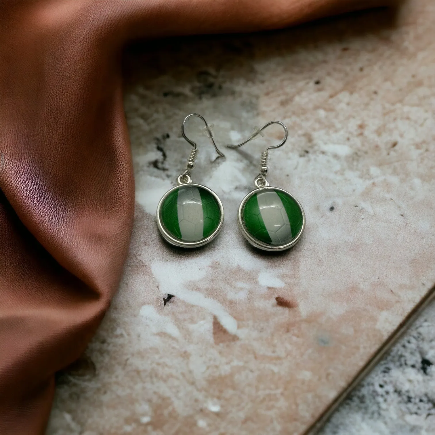 Nigerian Flag Football Necklace Set (Silver Plated)