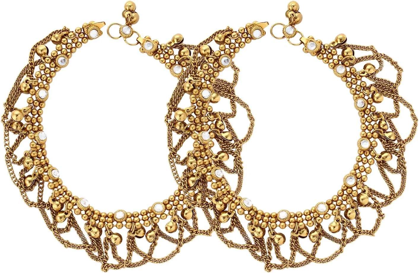 Non Precious Metal Gold Antique Kundan Payal Anklet for Women