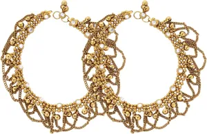 Non Precious Metal Gold Antique Kundan Payal Anklet for Women